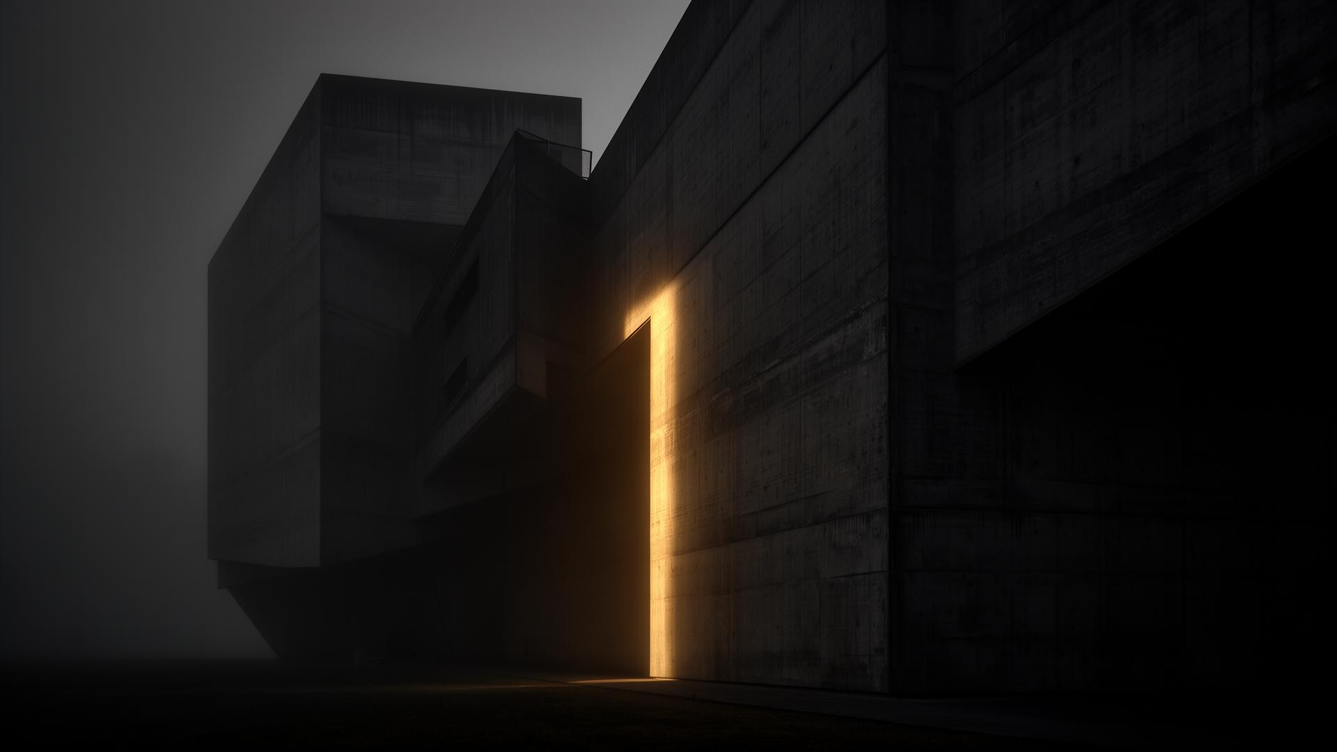 Monolithische Architektur in Stuttgart bei Nacht